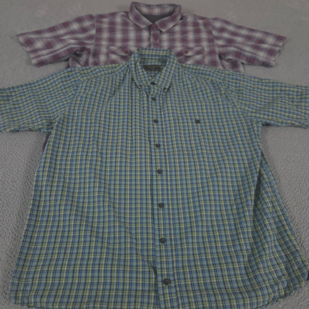 VINTAGE LOT OF 2 Eddie Bauer Shirt Men XL Tall Plaid Cotton Rayon Workwear 00s